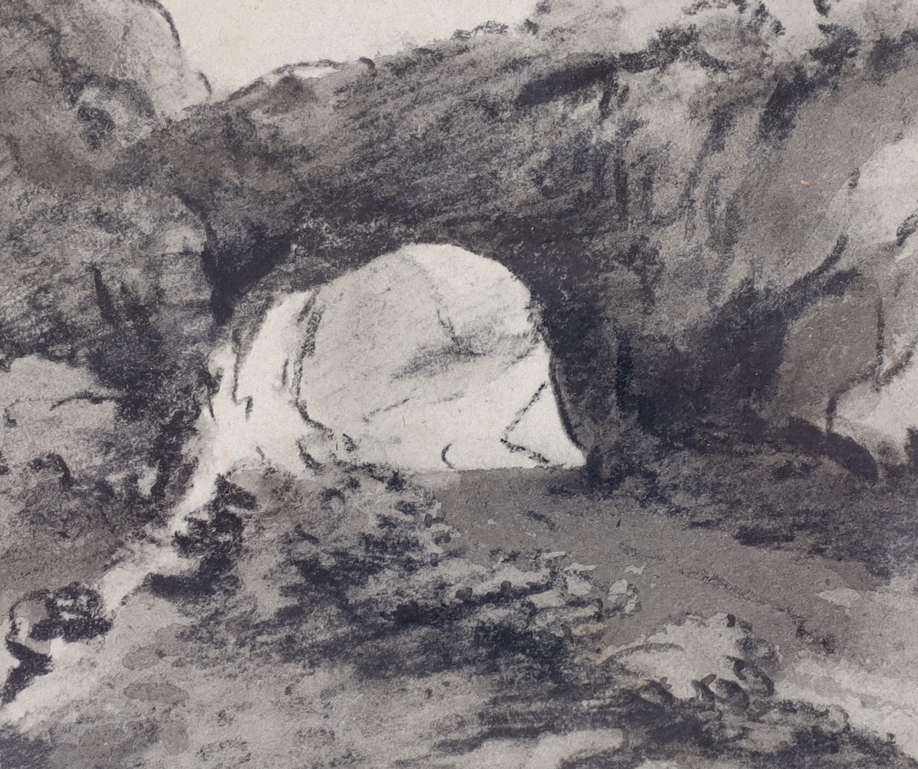 Dr Thomas Monro (1759-1833), charcoal, Study of a landscape, details verso, 12cm x 10cm